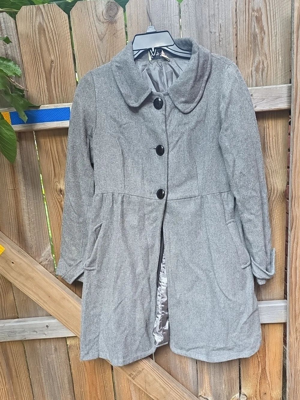 Womens Gray Wool-Blend Button Front Coat